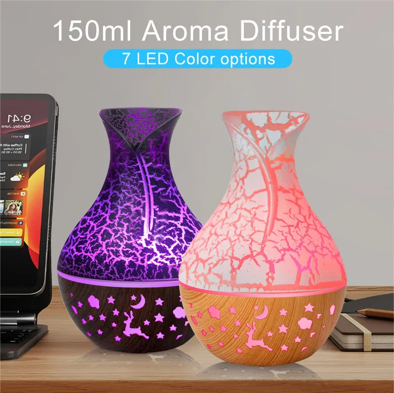 AuraFlame™ Ceramic-Style Crackle Diffuser & Ambient Humidifier